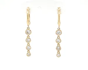 18K Yellow Gold Bezel Set Diamond Drop Hoop Earrings.