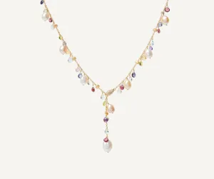 18K Yellow Gold Gemstone Lariat Necklace With Freshwater Pearls