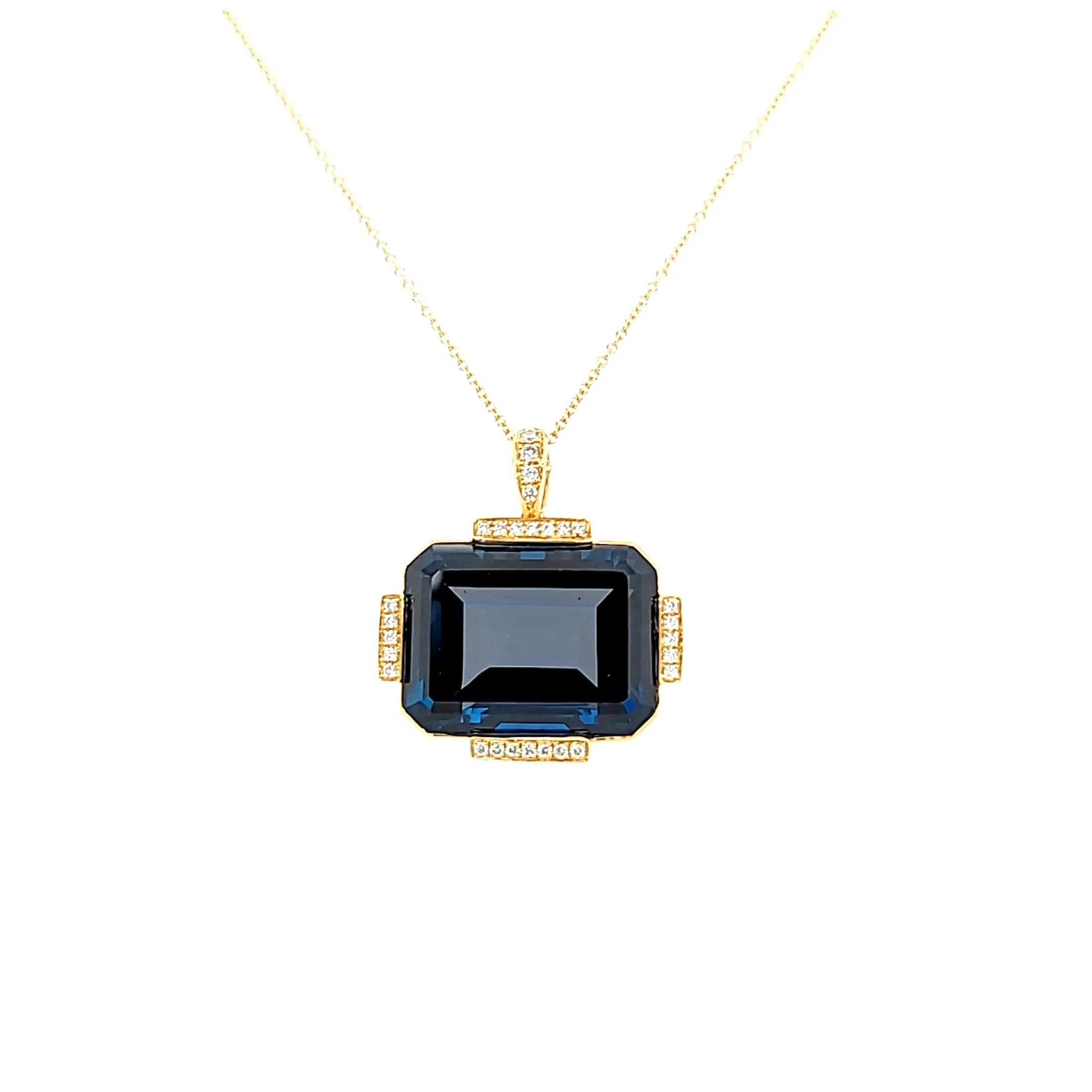 18k Yellow Gold London Blue Topaz & Diamond Pendant (I7724)