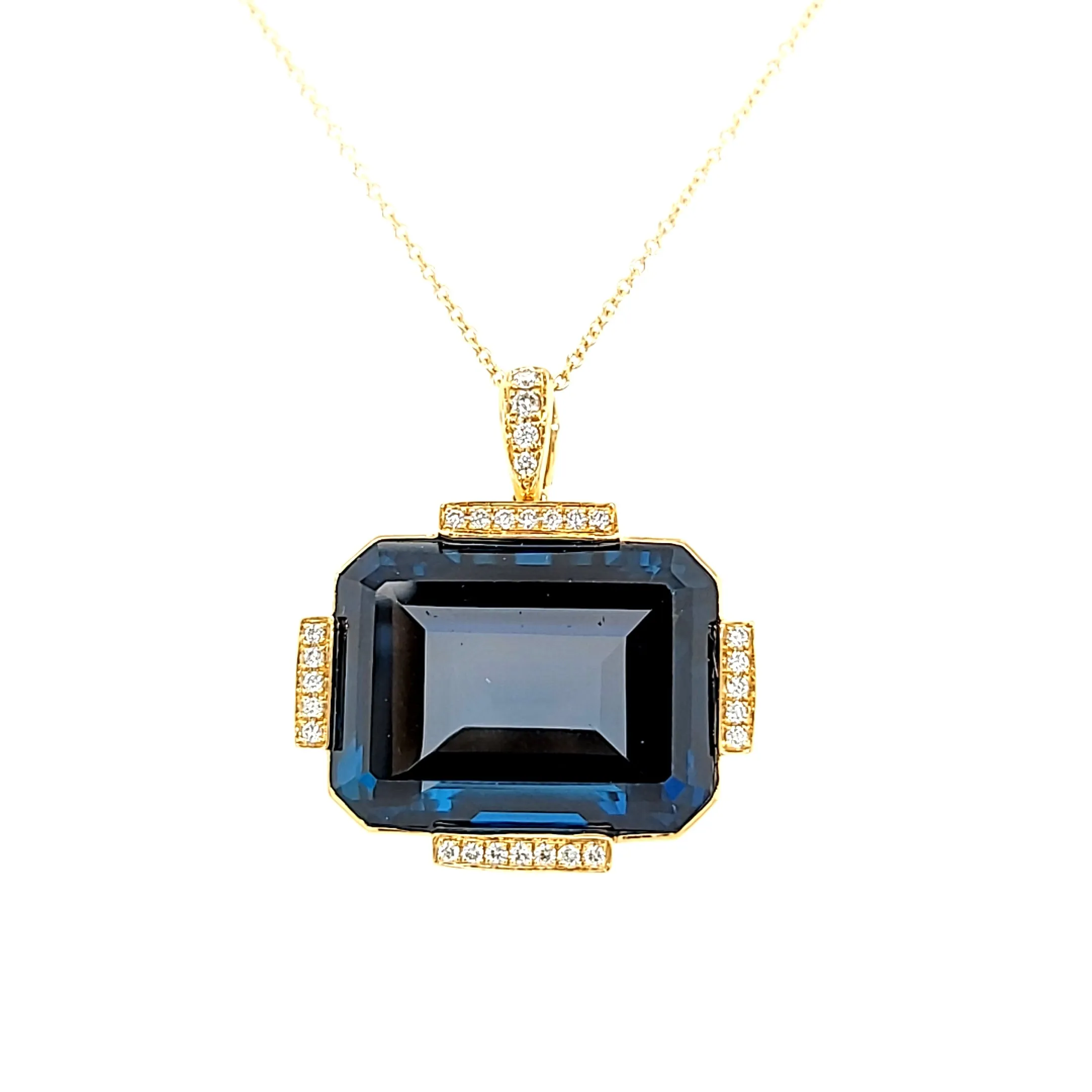 18k Yellow Gold London Blue Topaz & Diamond Pendant (I7724)