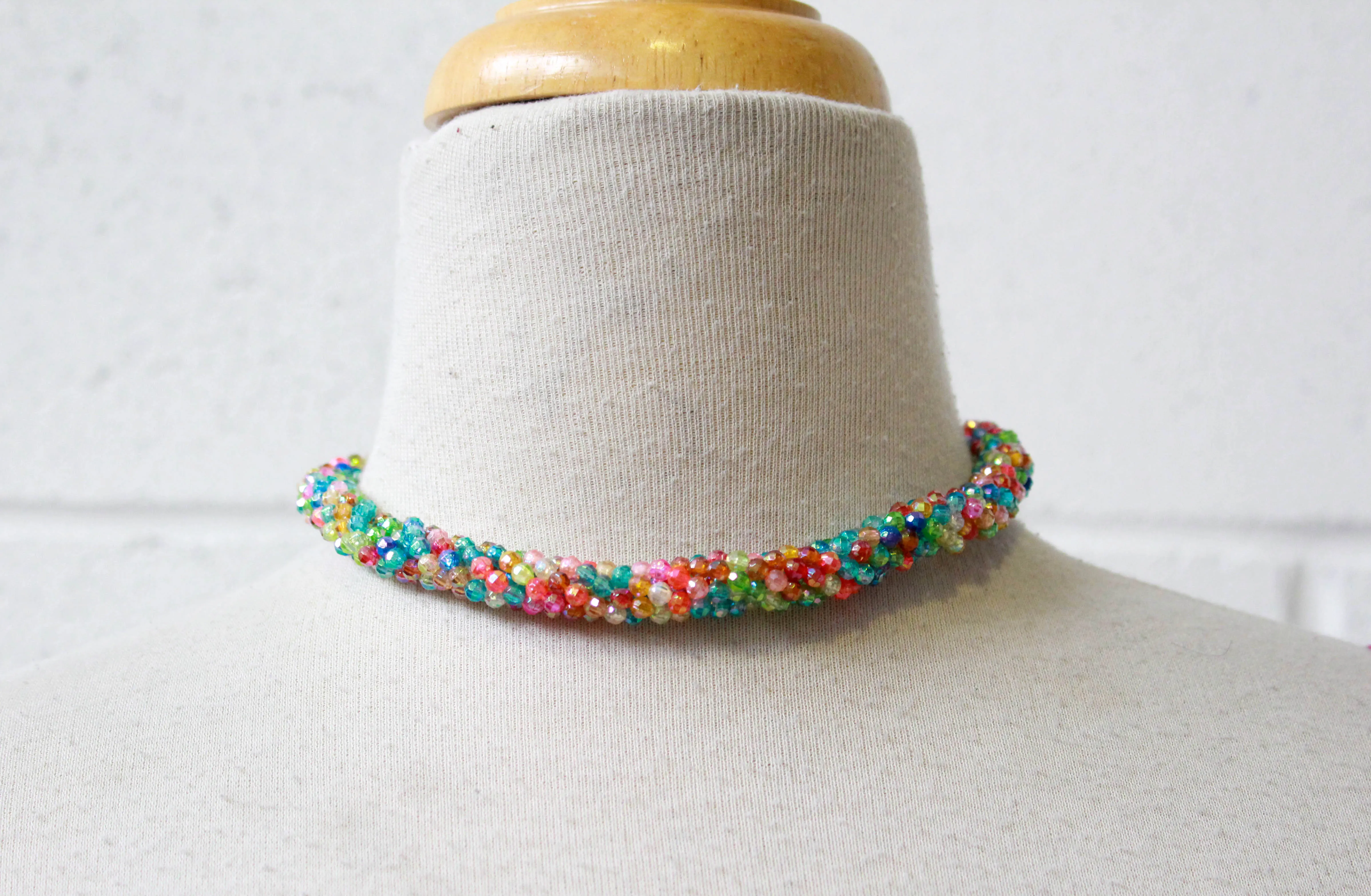 1960s Rainbow Beaded Choker Necklace