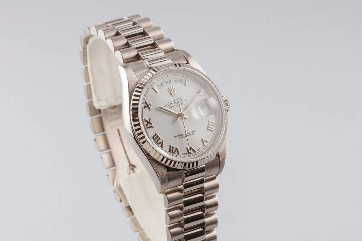 1999 Rolex 18K WG Day-Date 18239 with White Roman Dial