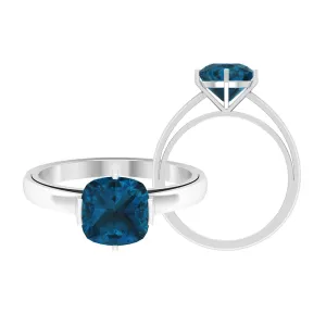 2 CT Cushion Cut London Blue Topaz Two Tone Ring