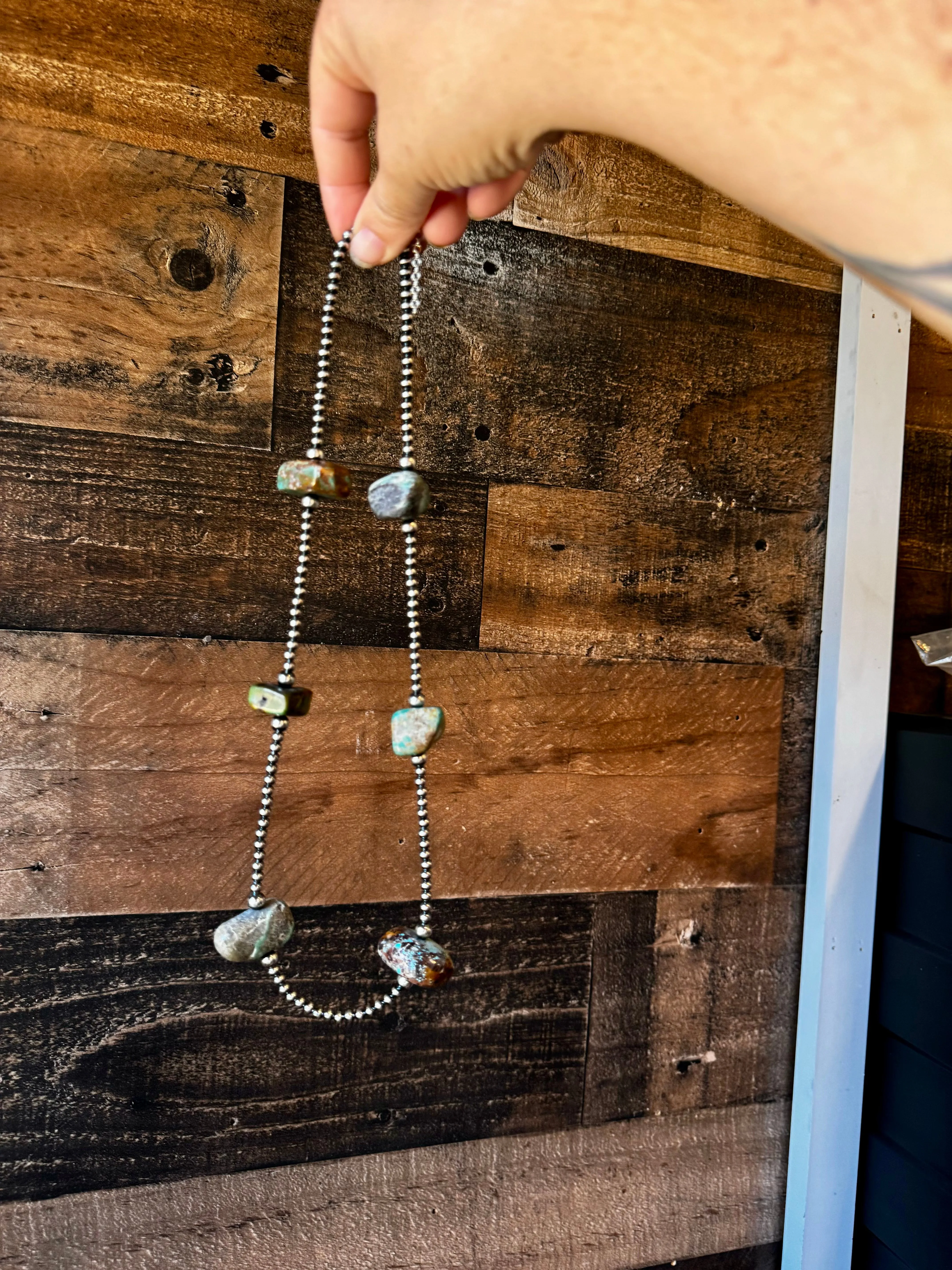 23 inch chunky turquoise necklace with Sterling silver pearls