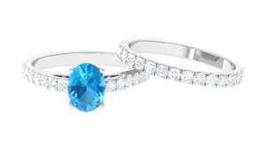 3 CT Oval Swiss Blue Topaz Wedding Ring Set with Moissanite in Gold