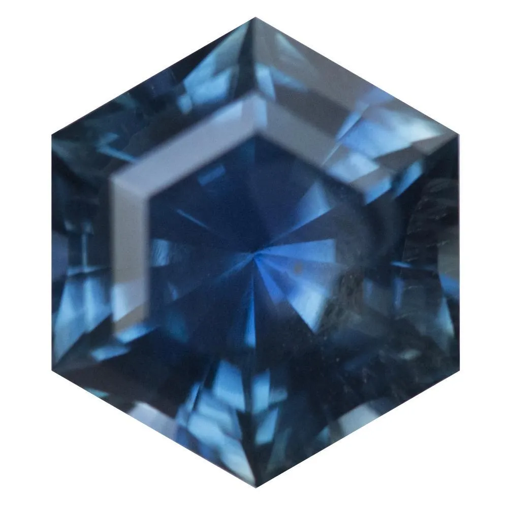 3.31ct Blue Hexagon Montana Sapphire Split Shank Halo Ring