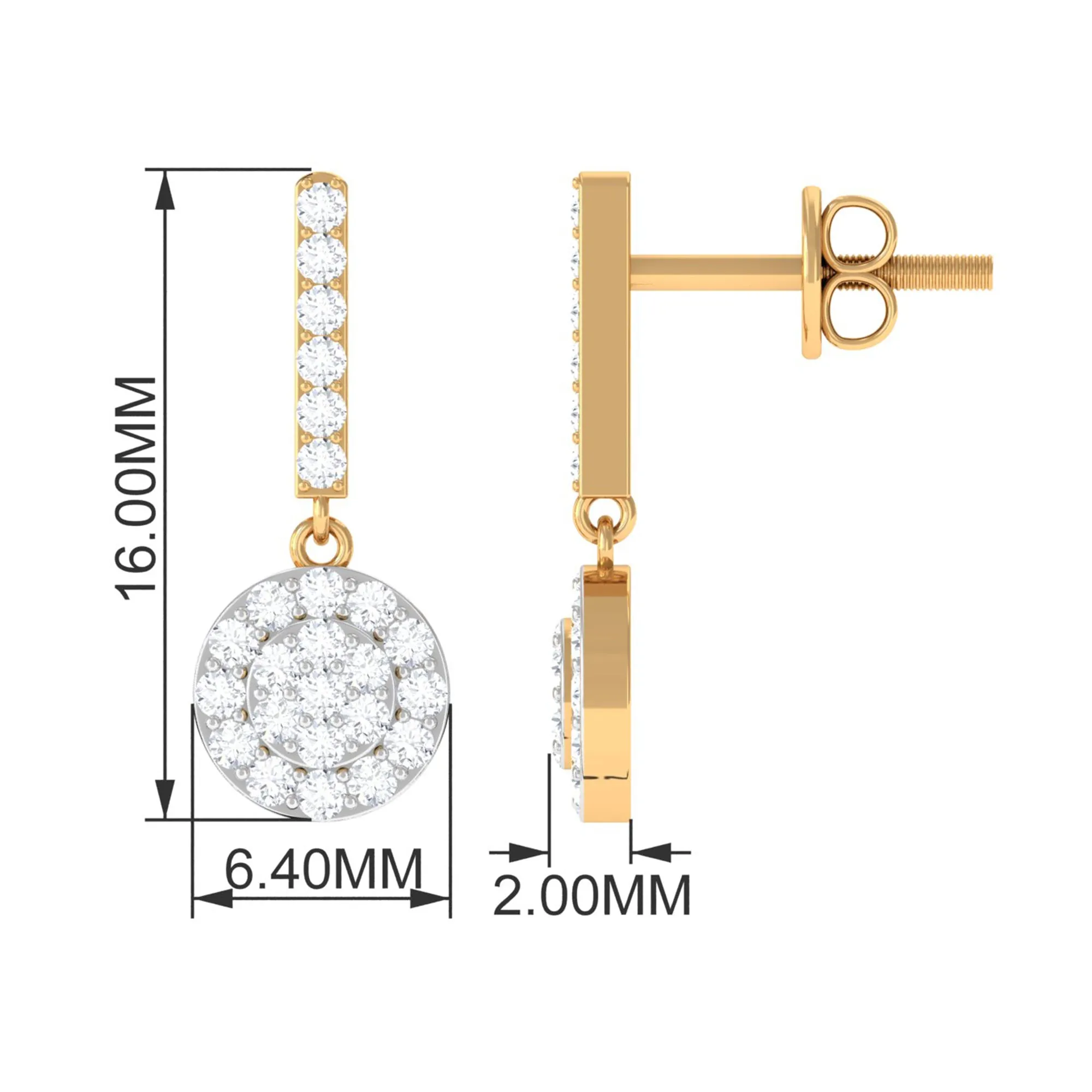 3/4 CT Real Diamond Dangle Earrings in Gold