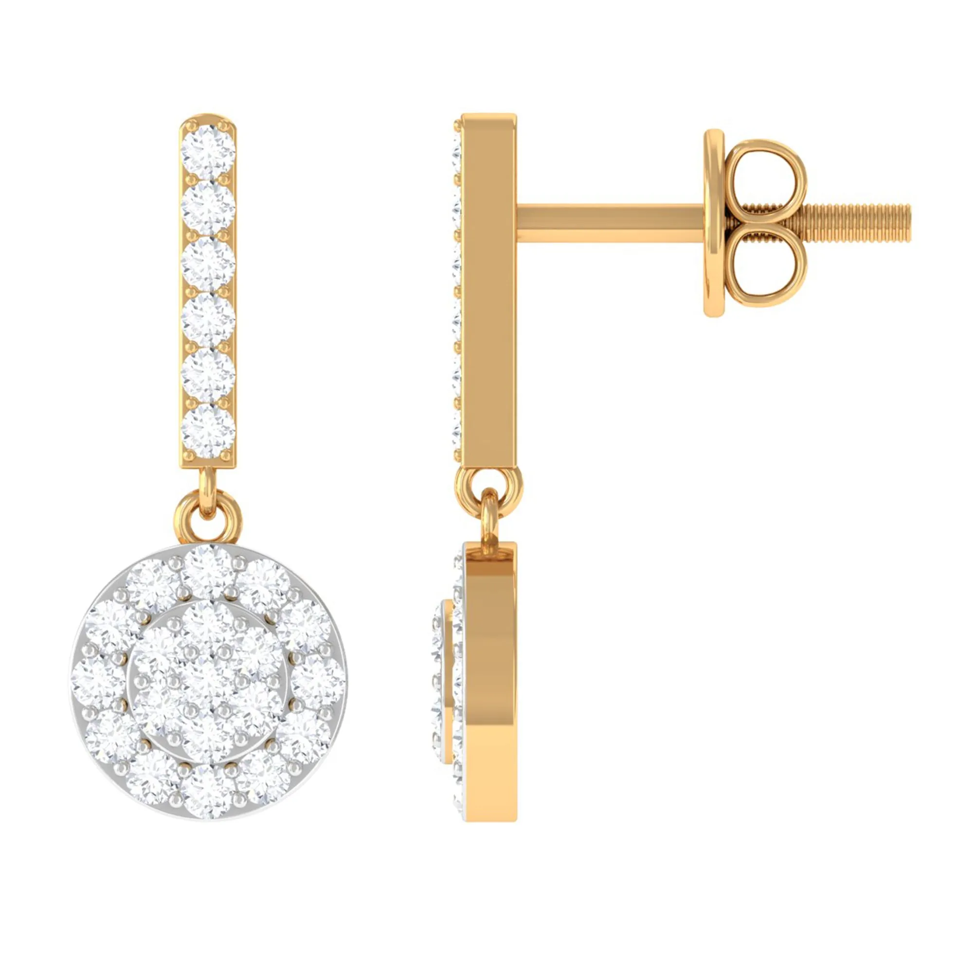 3/4 CT Real Diamond Dangle Earrings in Gold