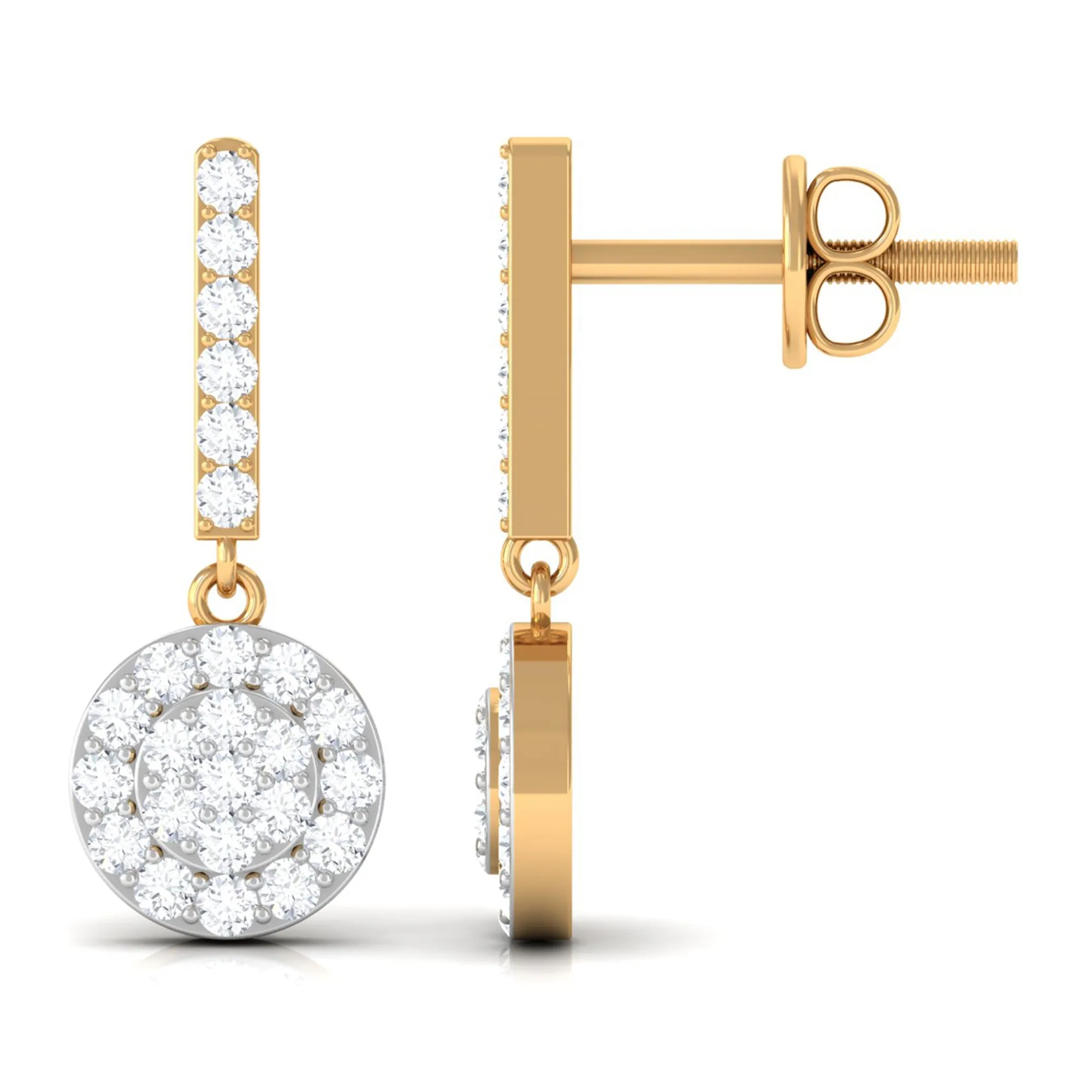 3/4 CT Real Diamond Dangle Earrings in Gold