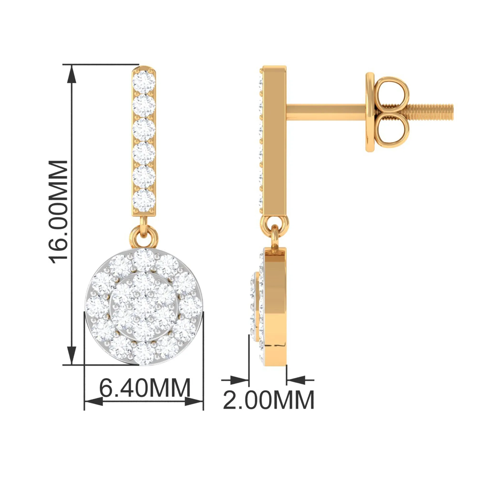 3/4 CT Real Diamond Dangle Earrings in Gold