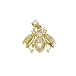 3D Hollow Bee CZ Pendant (14K)