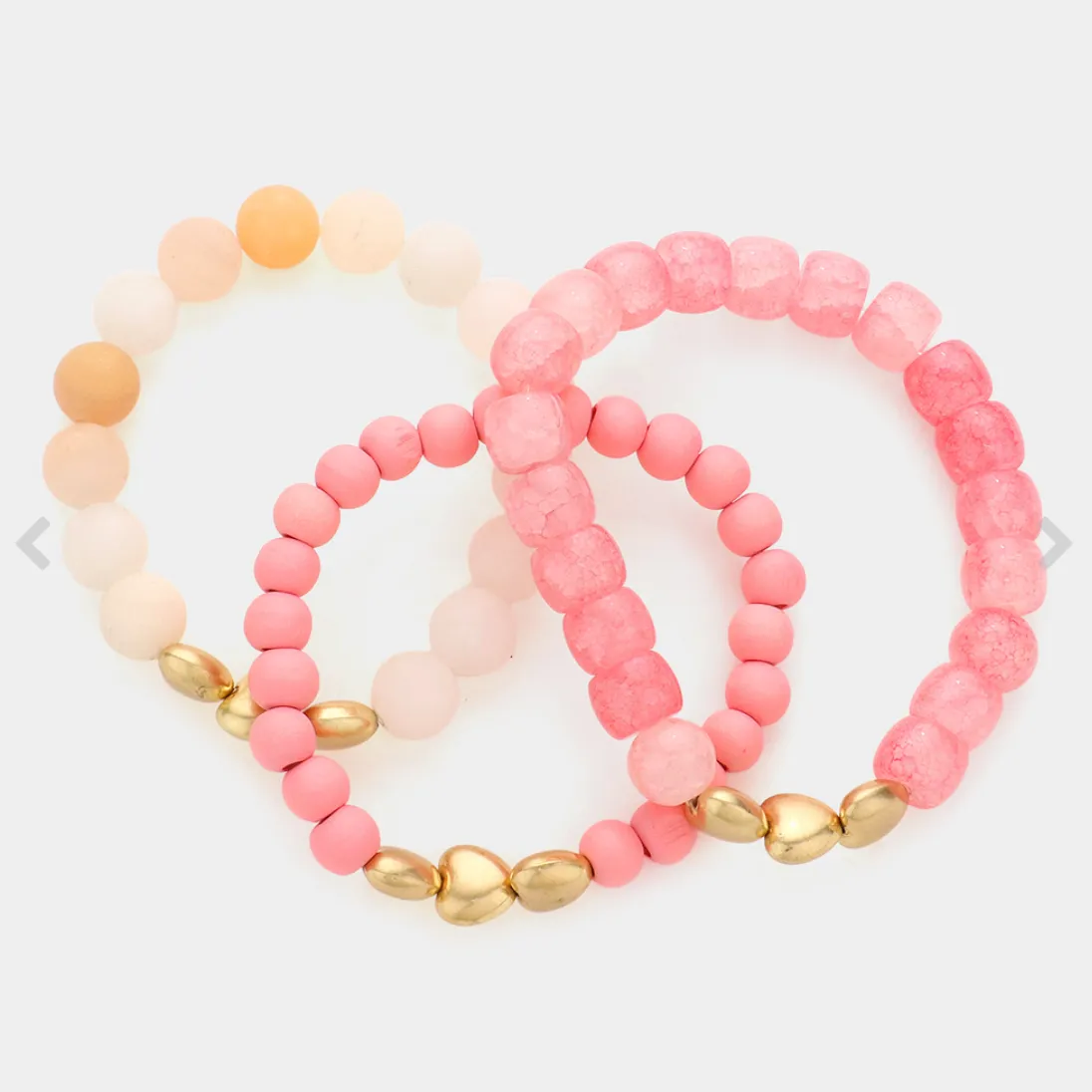 3PCS - Heart Pointed Natural Stone Wood Ball Stretch Bracelets (3 Colors)