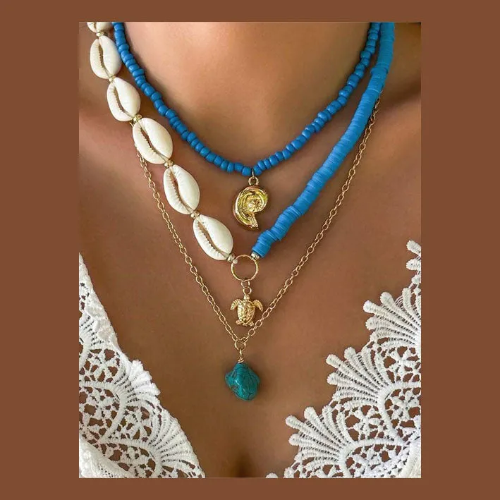 3pcs/Set Vintage Turquoise Summer Style Metal Necklace