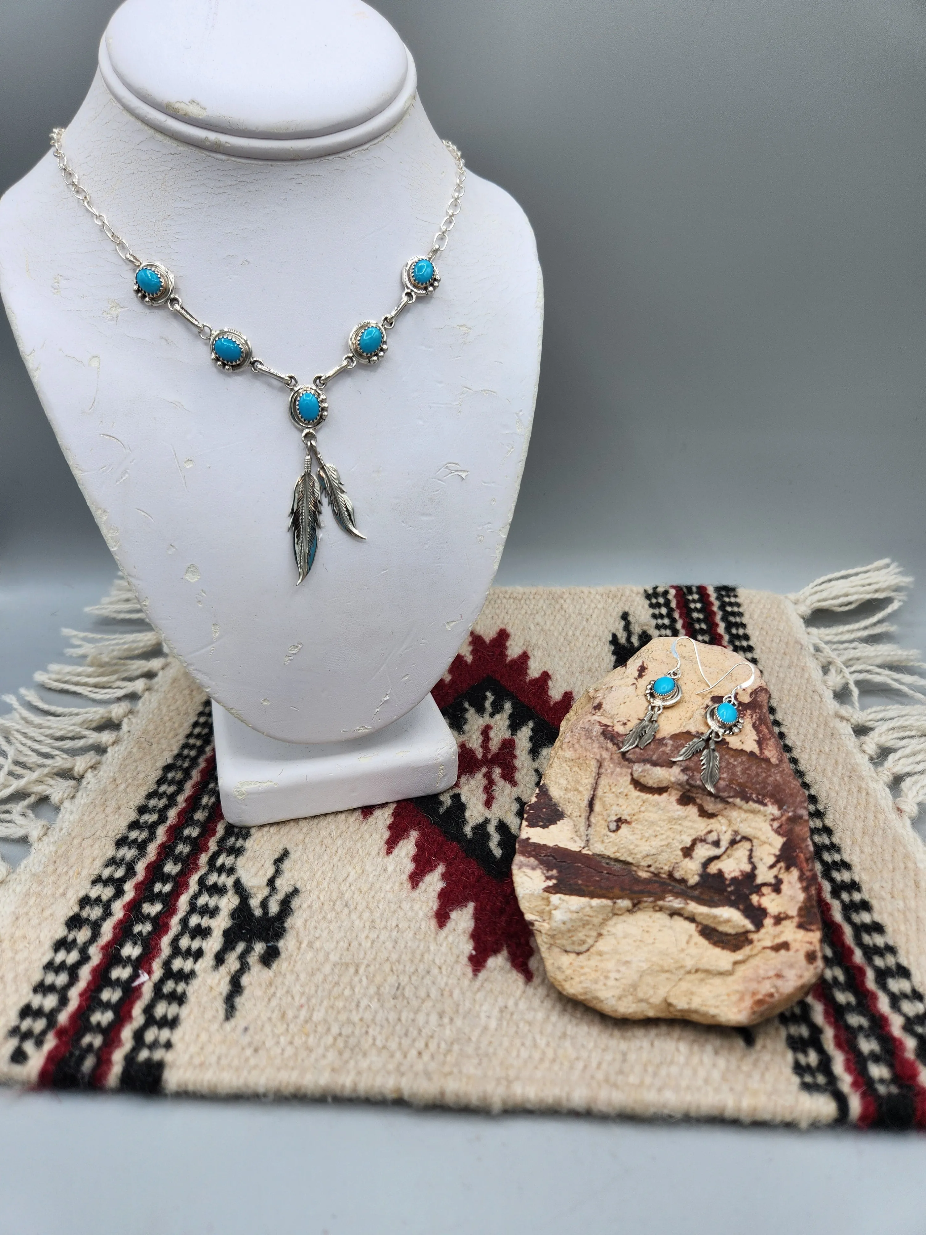 5 STONE TURQUOISE NECKLACE & EARRING SET - RITA LARGO