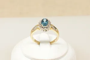 9ct Gold London Blue Topaz & Diamond Ring