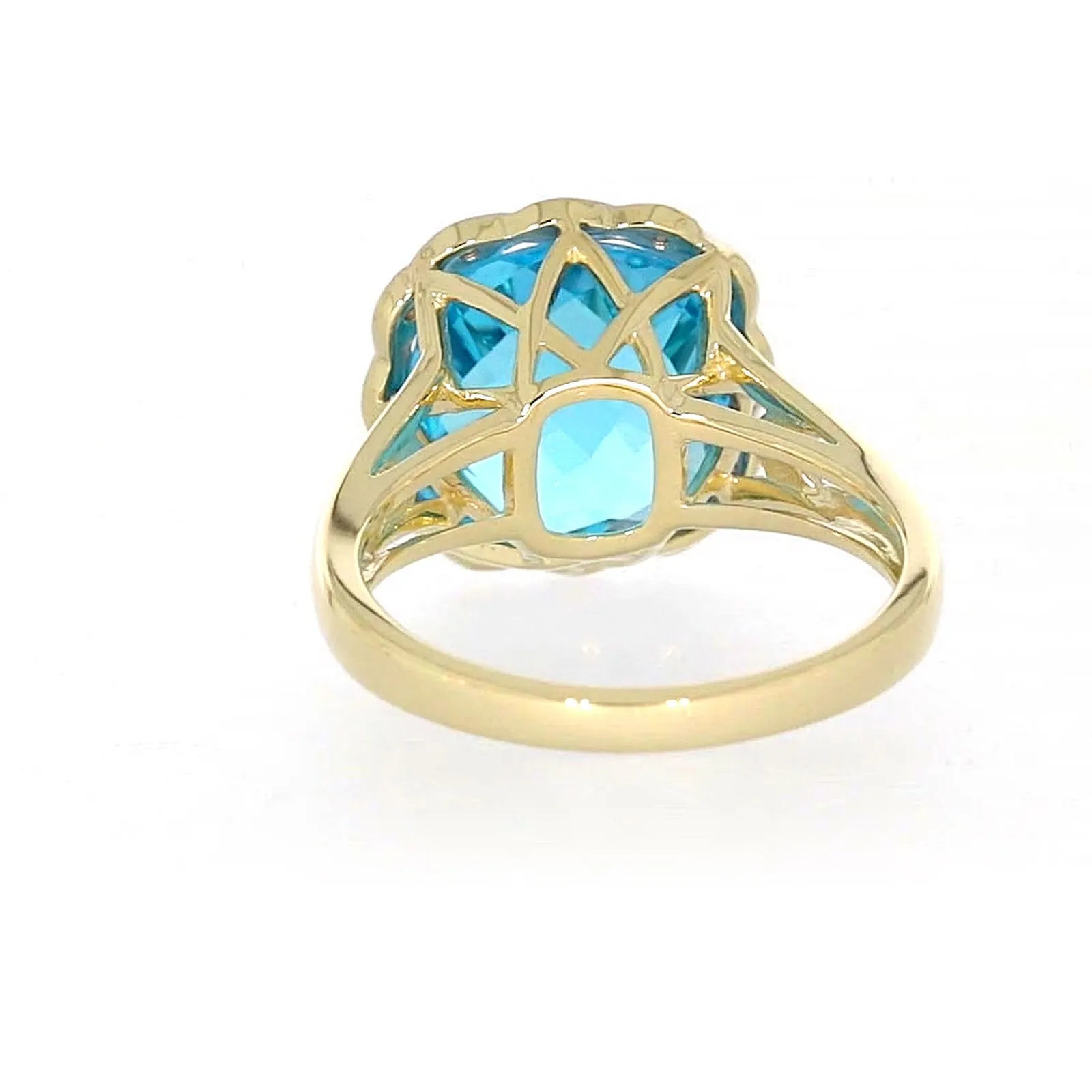 9ct Two Tone Gold Cushion & Round Brilliant Cut Blue Topaz & Diamond Set Ring Ring