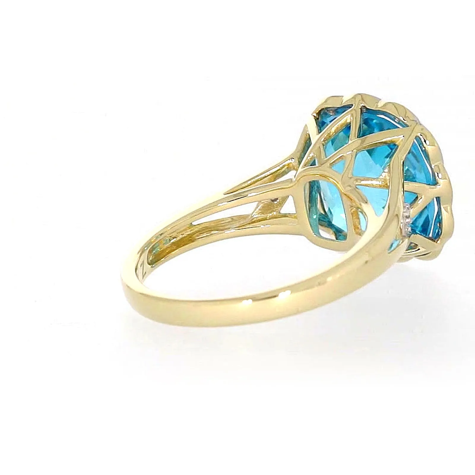 9ct Two Tone Gold Cushion & Round Brilliant Cut Blue Topaz & Diamond Set Ring Ring