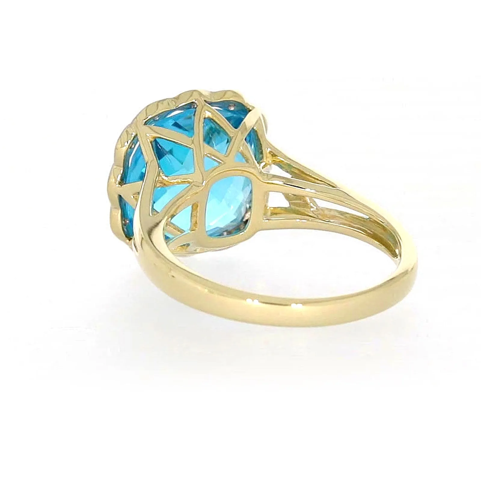 9ct Two Tone Gold Cushion & Round Brilliant Cut Blue Topaz & Diamond Set Ring Ring