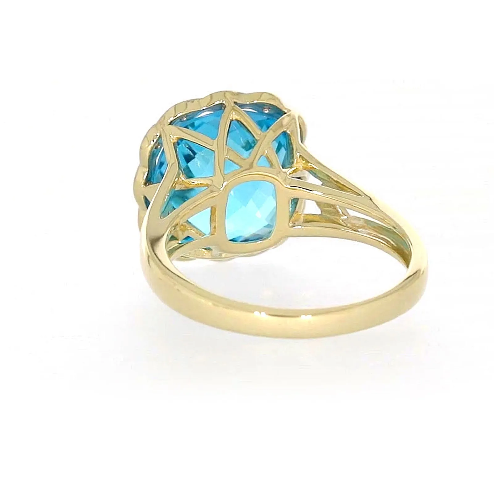 9ct Two Tone Gold Cushion & Round Brilliant Cut Blue Topaz & Diamond Set Ring Ring