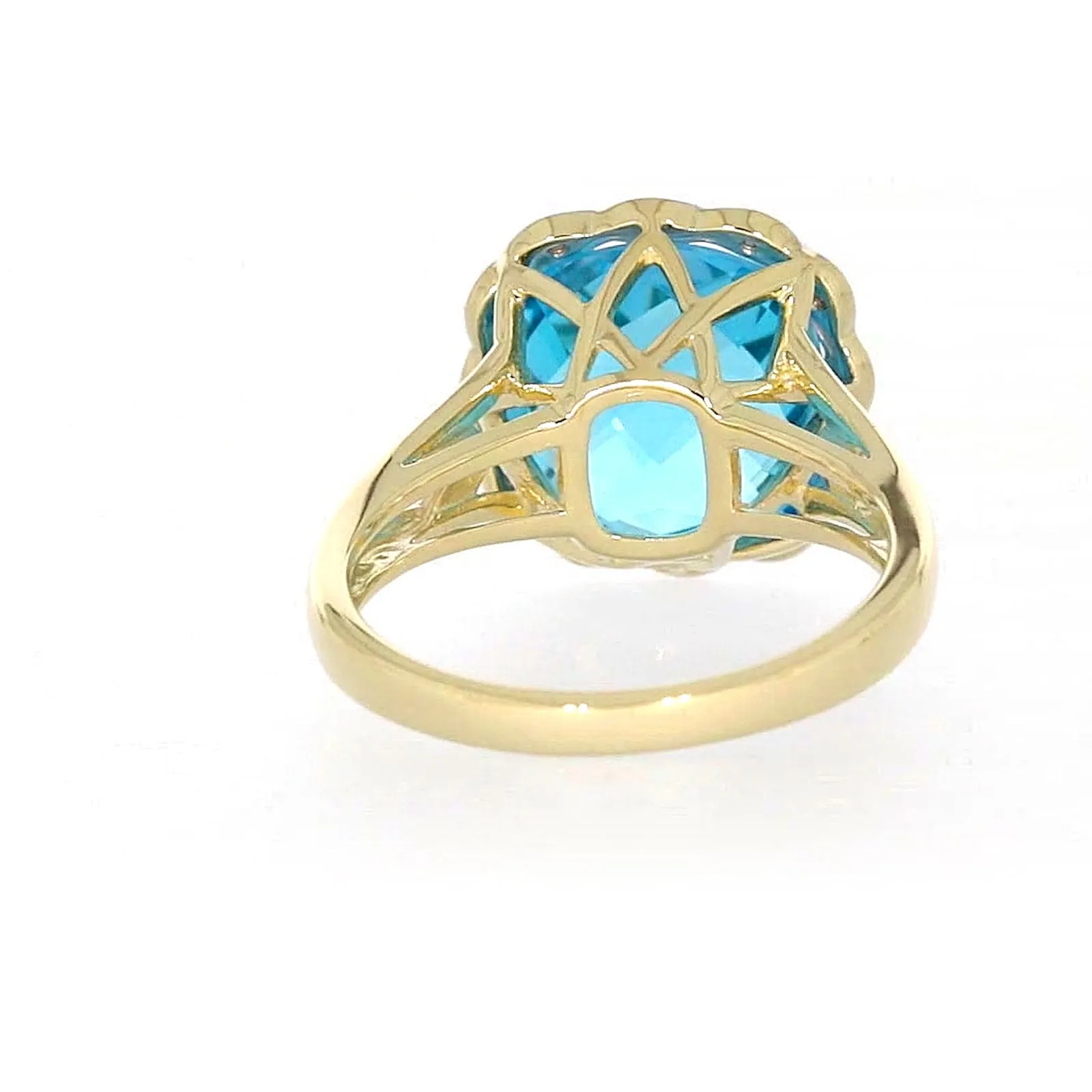 9ct Two Tone Gold Cushion & Round Brilliant Cut Blue Topaz & Diamond Set Ring Ring