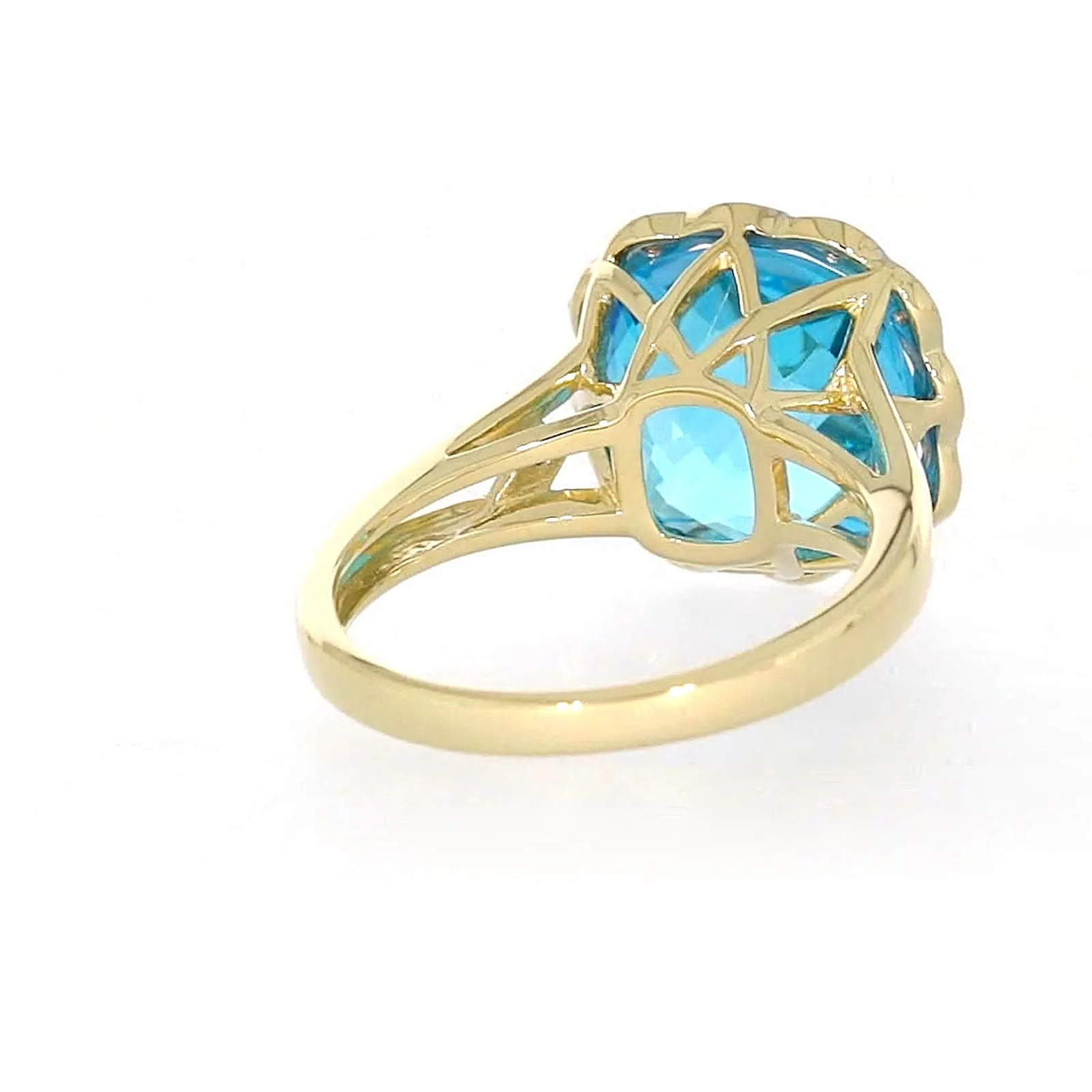 9ct Two Tone Gold Cushion & Round Brilliant Cut Blue Topaz & Diamond Set Ring Ring