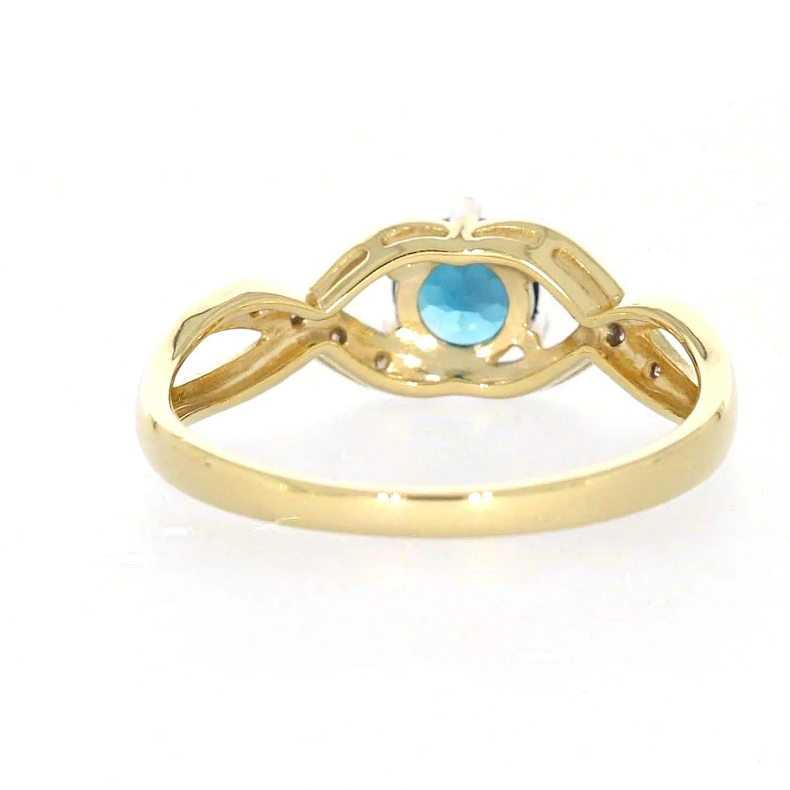 9ct Yellow Gold Round Brilliant Cut Blue Topaz Diamond Set Ring