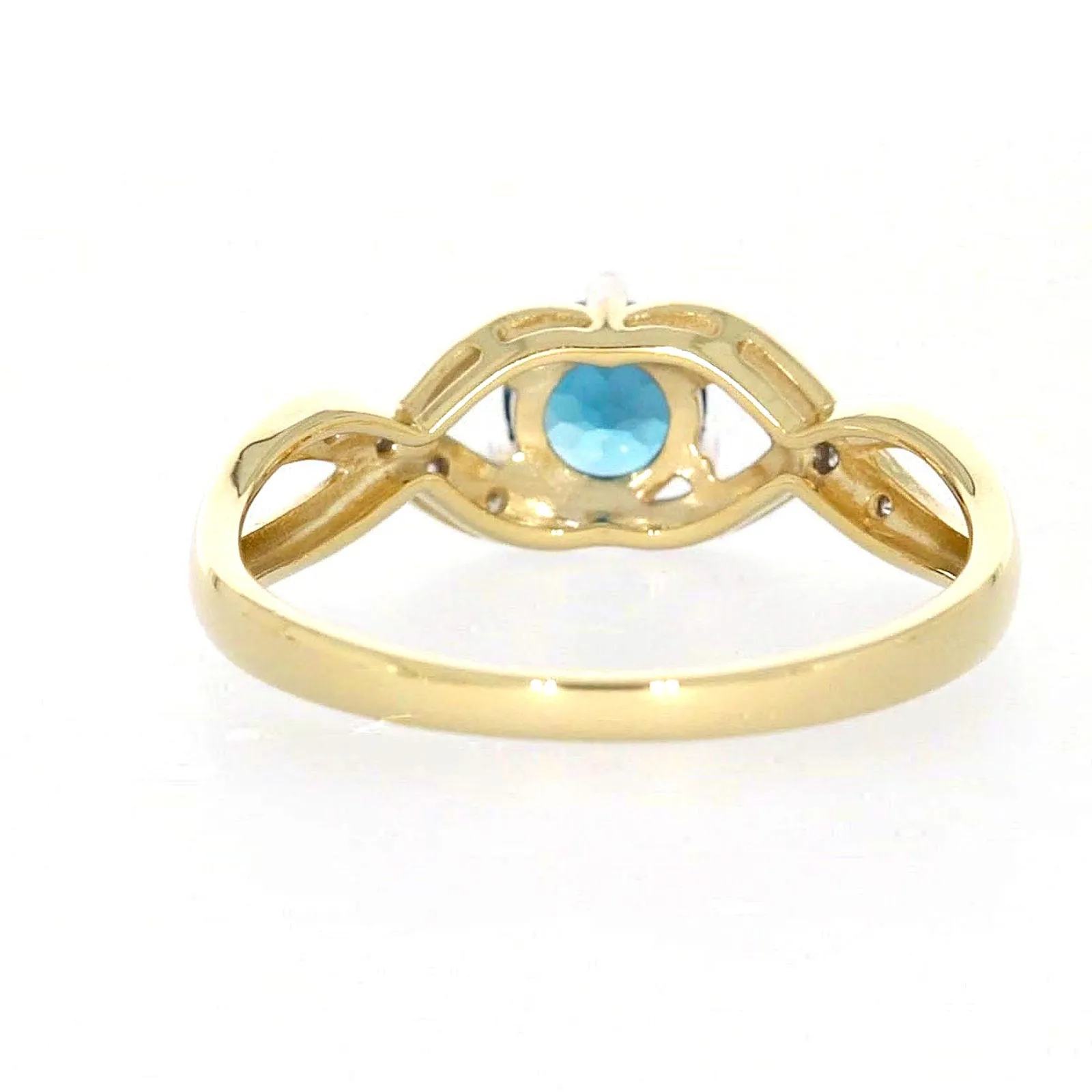 9ct Yellow Gold Round Brilliant Cut Blue Topaz Diamond Set Ring