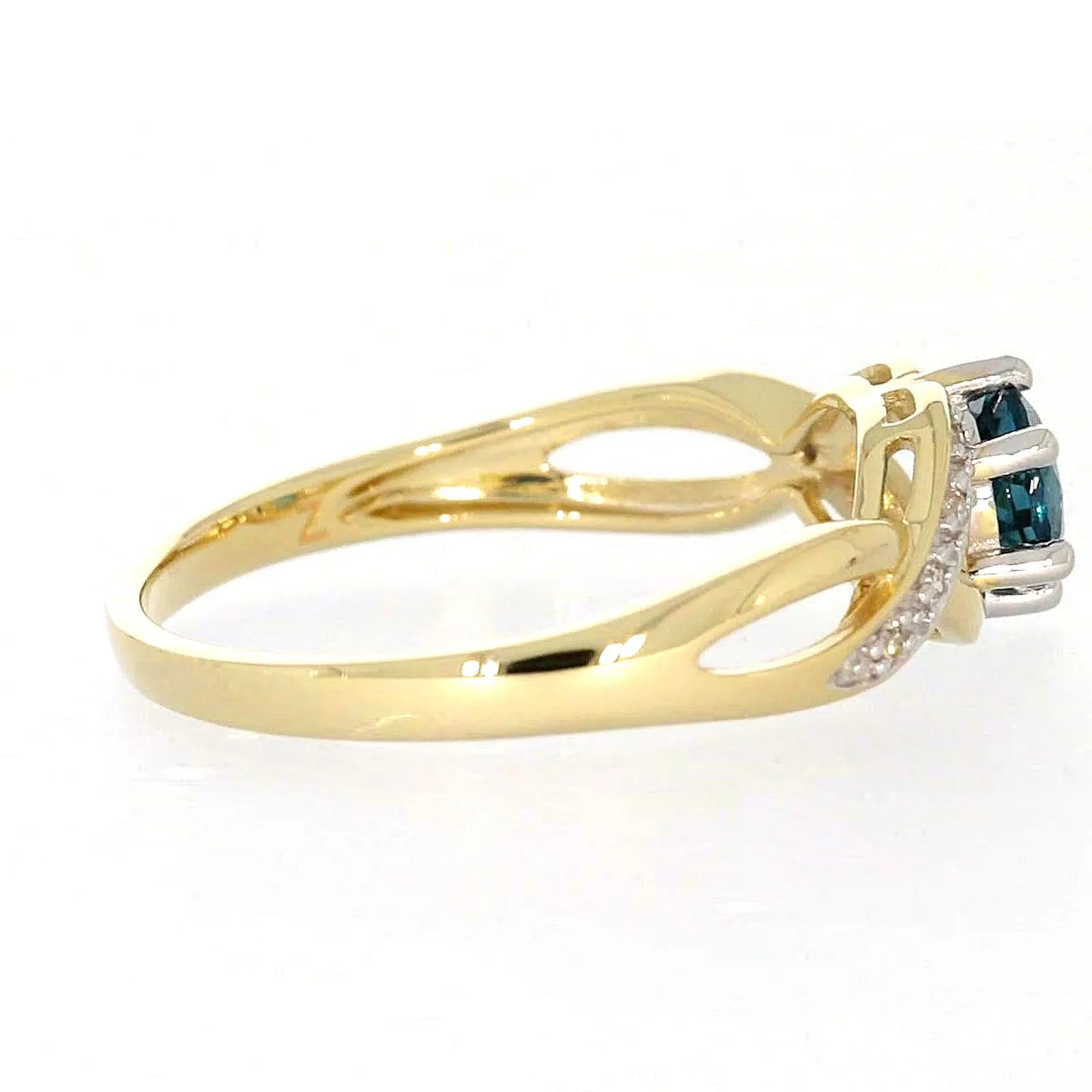 9ct Yellow Gold Round Brilliant Cut Blue Topaz Diamond Set Ring