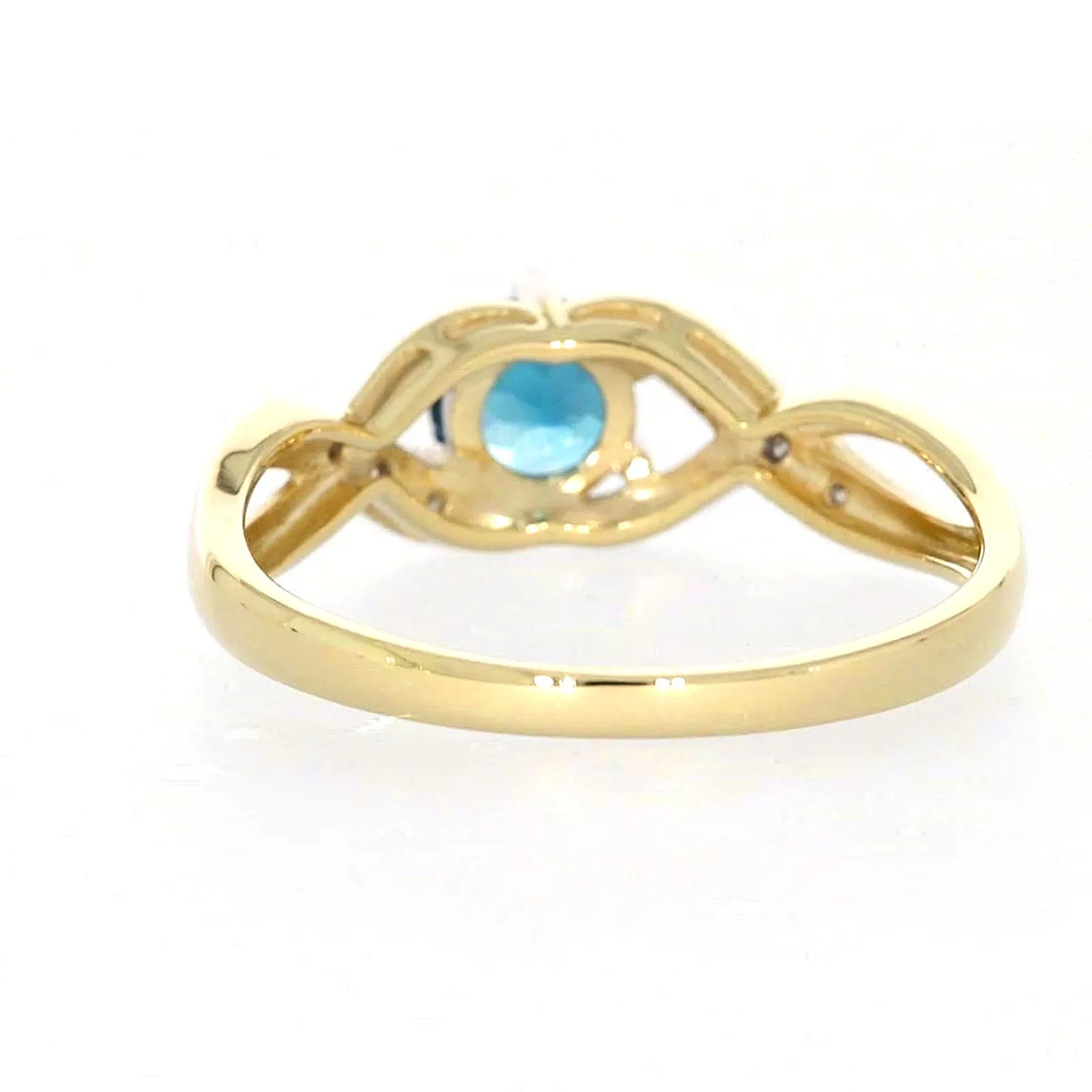 9ct Yellow Gold Round Brilliant Cut Blue Topaz Diamond Set Ring