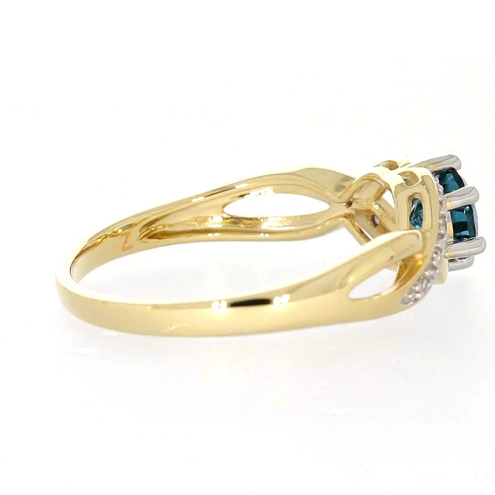 9ct Yellow Gold Round Brilliant Cut Blue Topaz Diamond Set Ring