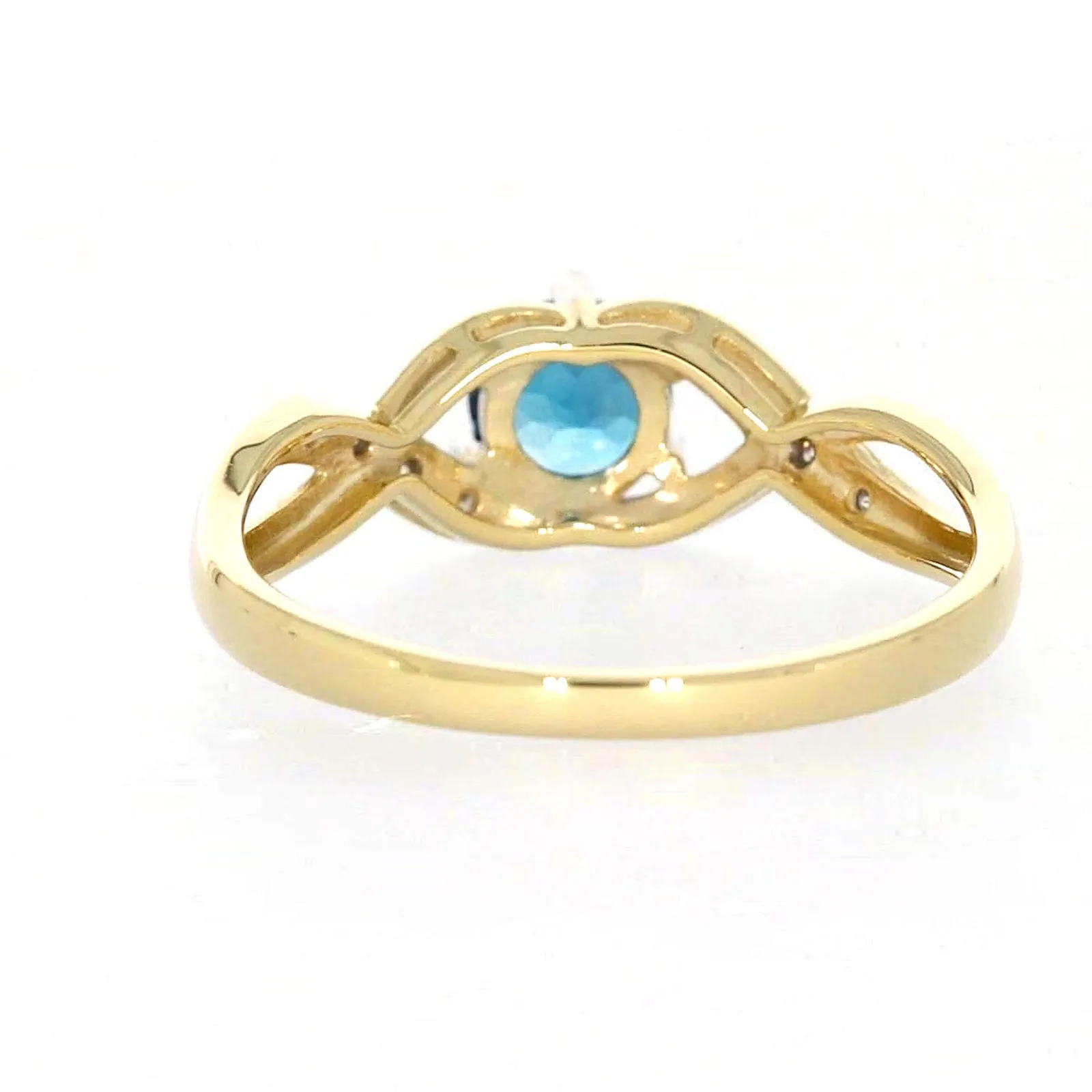 9ct Yellow Gold Round Brilliant Cut Blue Topaz Diamond Set Ring