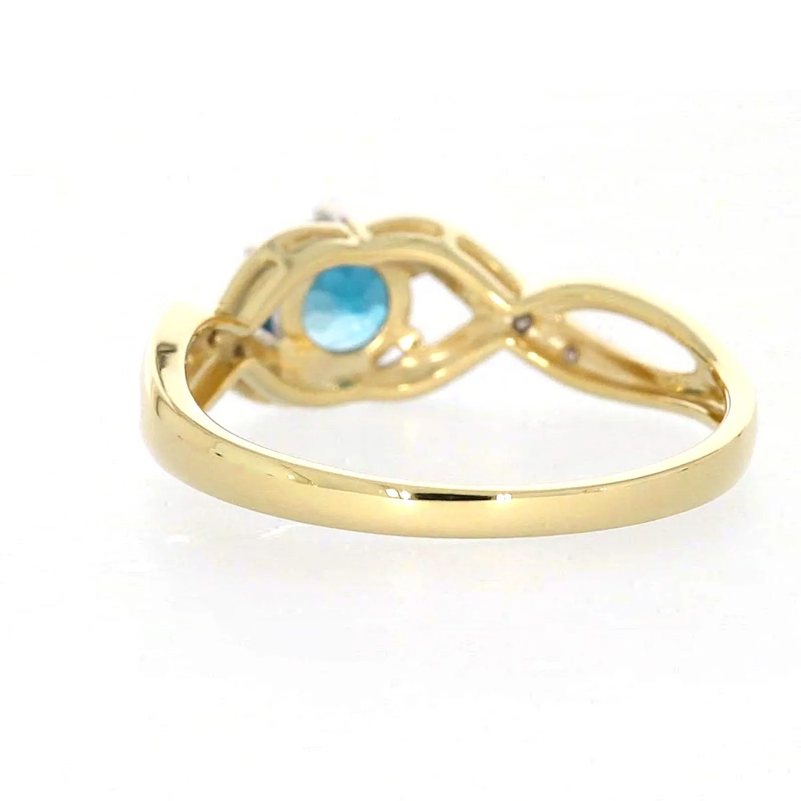 9ct Yellow Gold Round Brilliant Cut Blue Topaz Diamond Set Ring