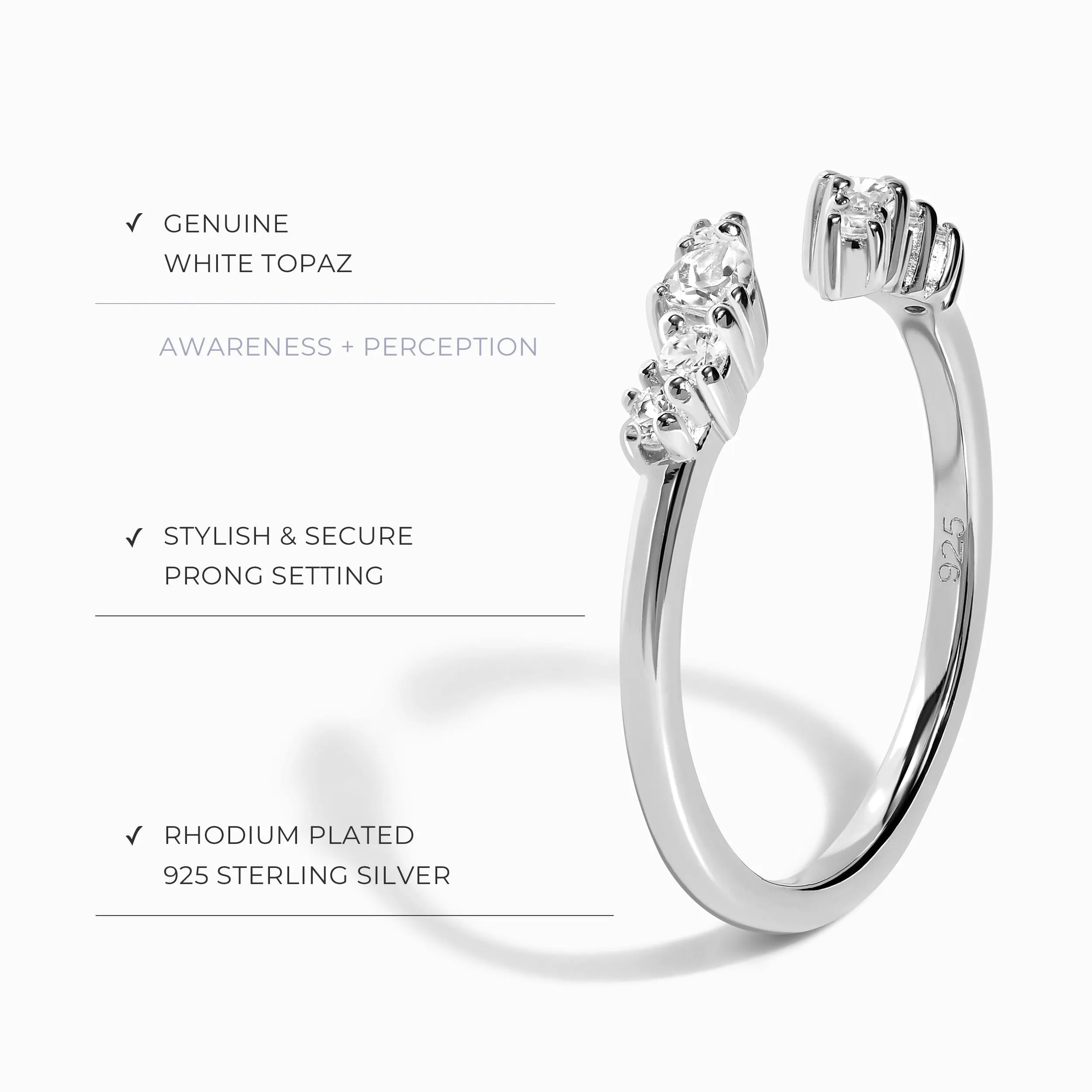 Adjustable White Topaz Ring Flourish - April Birthstone