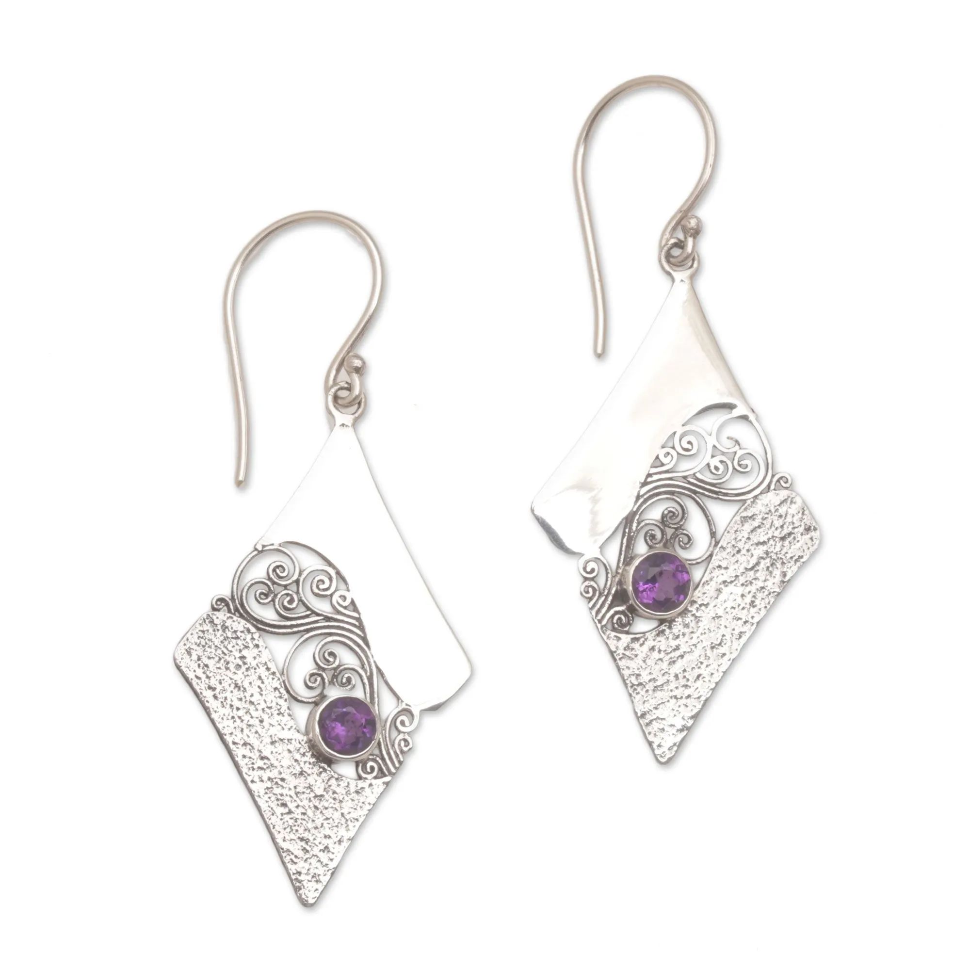 Amethyst Whirl Artisan Crafted Sterling Silver Amethyst Dangle Earrings