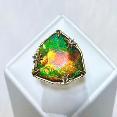 Ammolite Ring 18k Gold Vermeil STARLIGHT Trillion Ammolite Ring with White Topaz