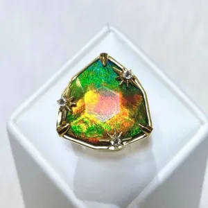 Ammolite Ring 18k Gold Vermeil STARLIGHT Trillion Ammolite Ring with White Topaz