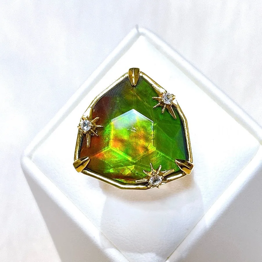 Ammolite Ring 18k Gold Vermeil STARLIGHT Trillion Ammolite Ring with White Topaz