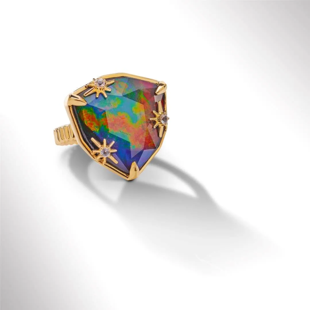 Ammolite Ring 18k Gold Vermeil STARLIGHT Trillion Ammolite Ring with White Topaz