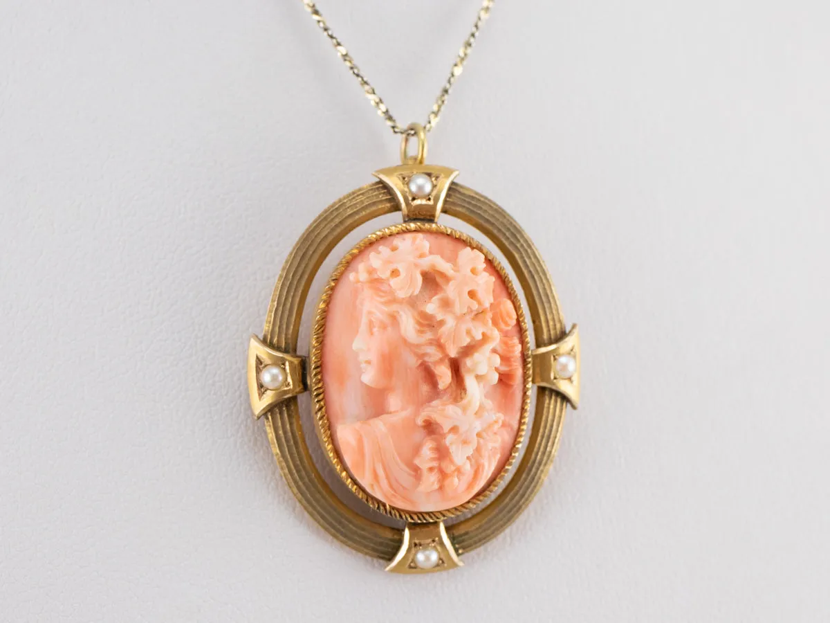 Antique Pink Coral Cameo Pin or Pendant