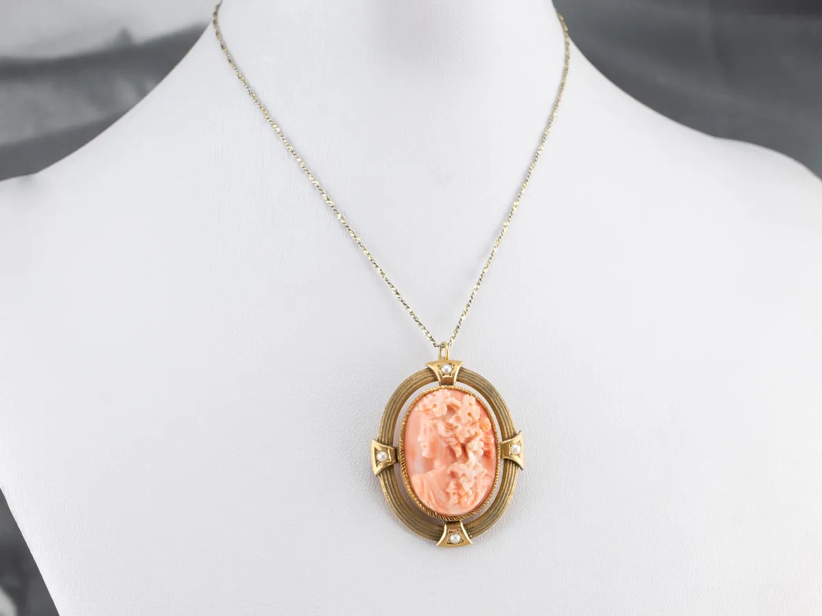 Antique Pink Coral Cameo Pin or Pendant