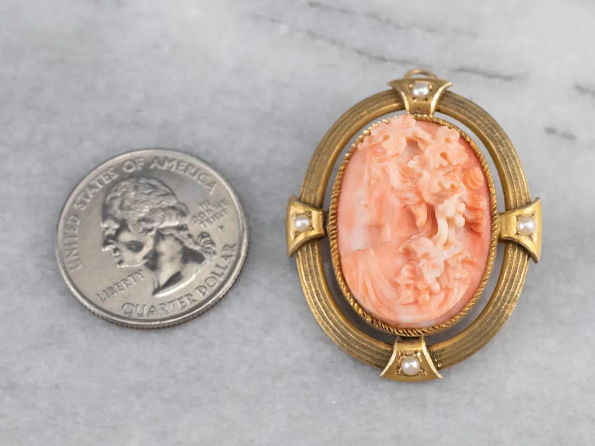 Antique Pink Coral Cameo Pin or Pendant