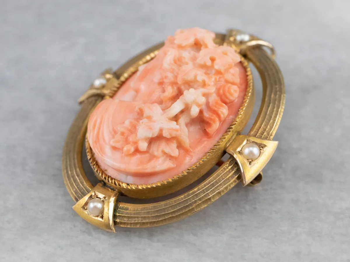 Antique Pink Coral Cameo Pin or Pendant