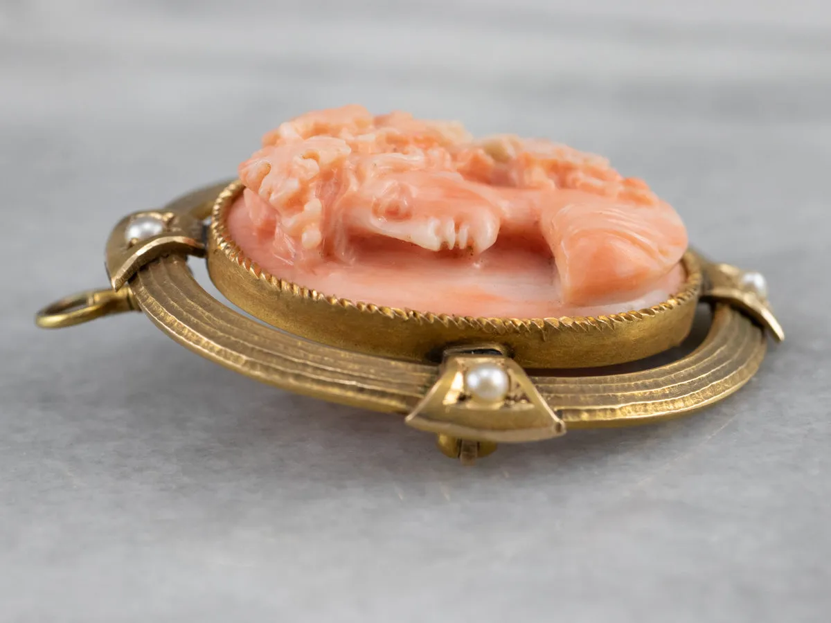 Antique Pink Coral Cameo Pin or Pendant