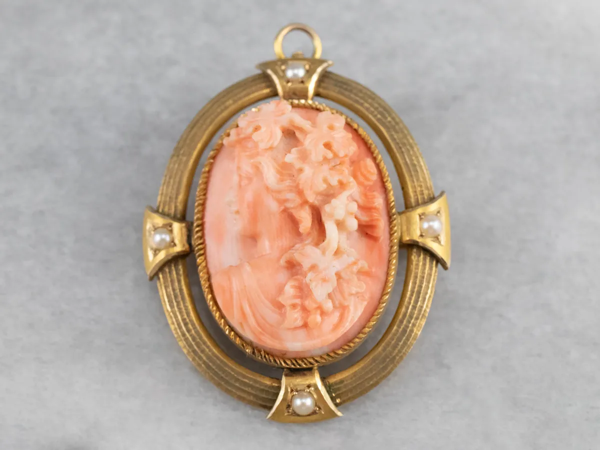 Antique Pink Coral Cameo Pin or Pendant