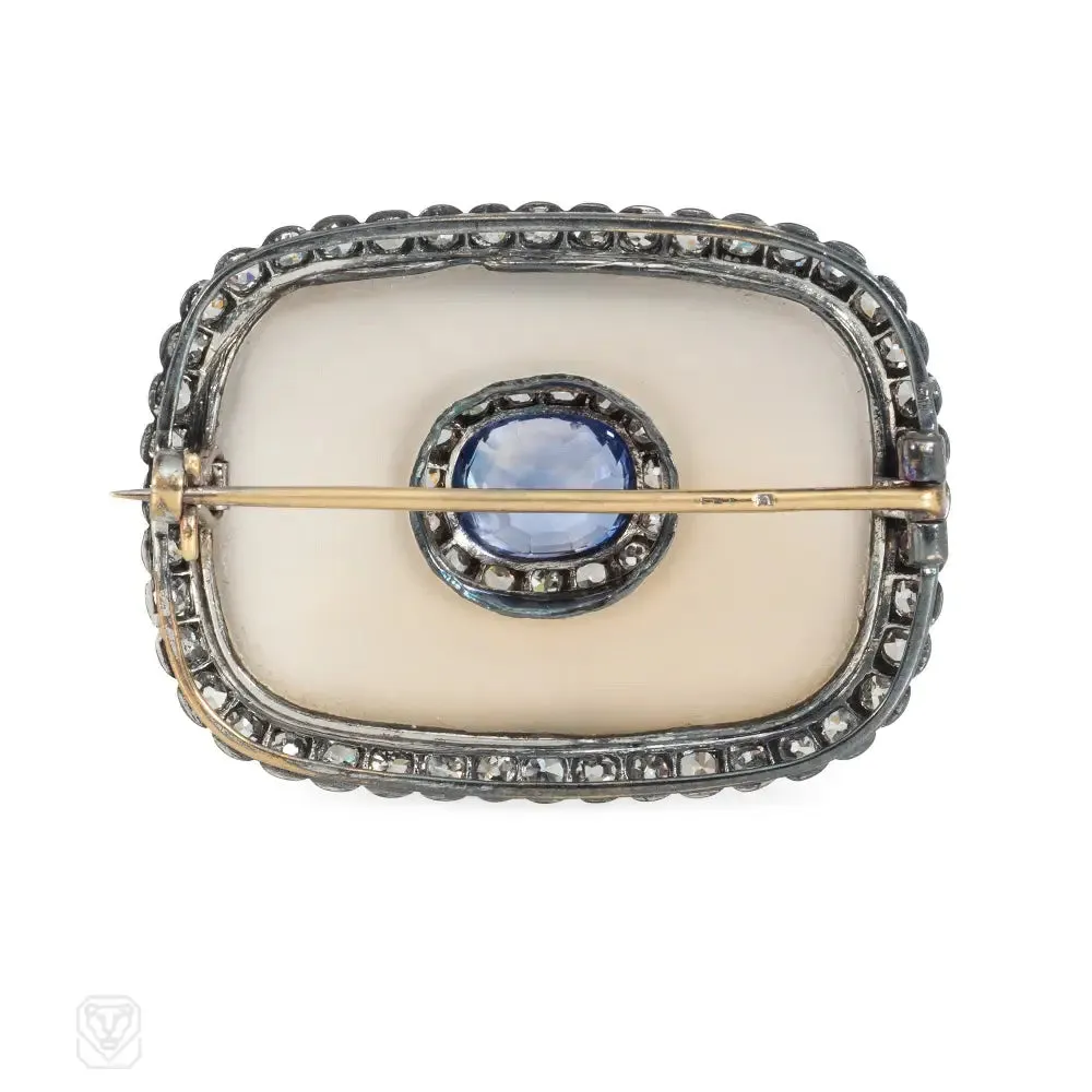 Antique sapphire, diamond, and chalcedony brooch