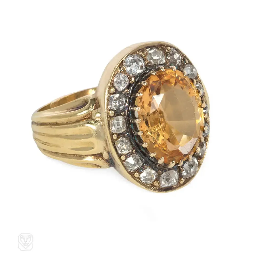 Antique topaz and old mine cut diamond cluster ring