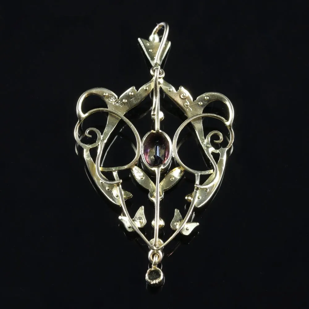 Antique Victorian Suffragette Pendant 9Ct Gold Amethyst Peridot Pearl