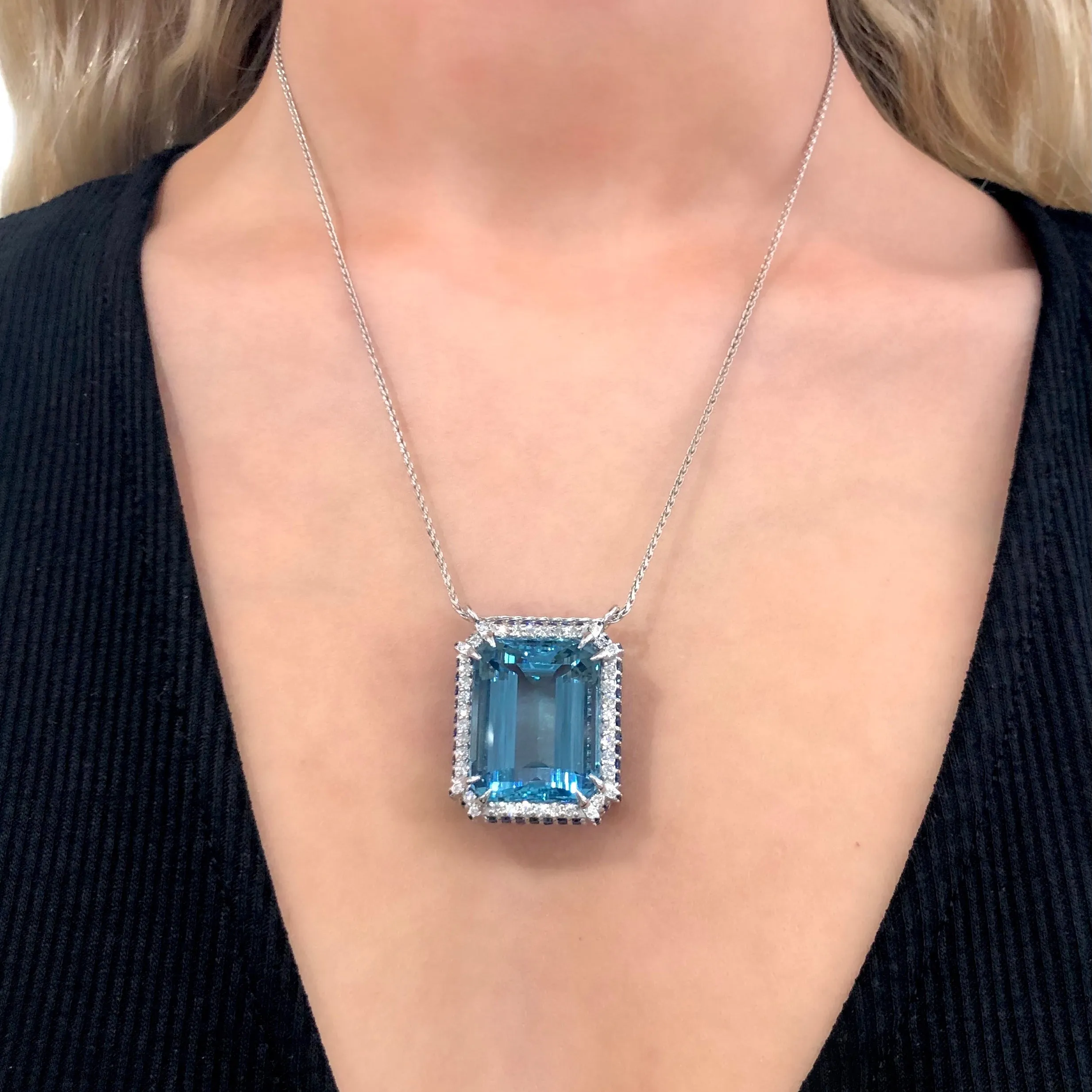 Aquamarine Pendant with Sapphires and Diamonds