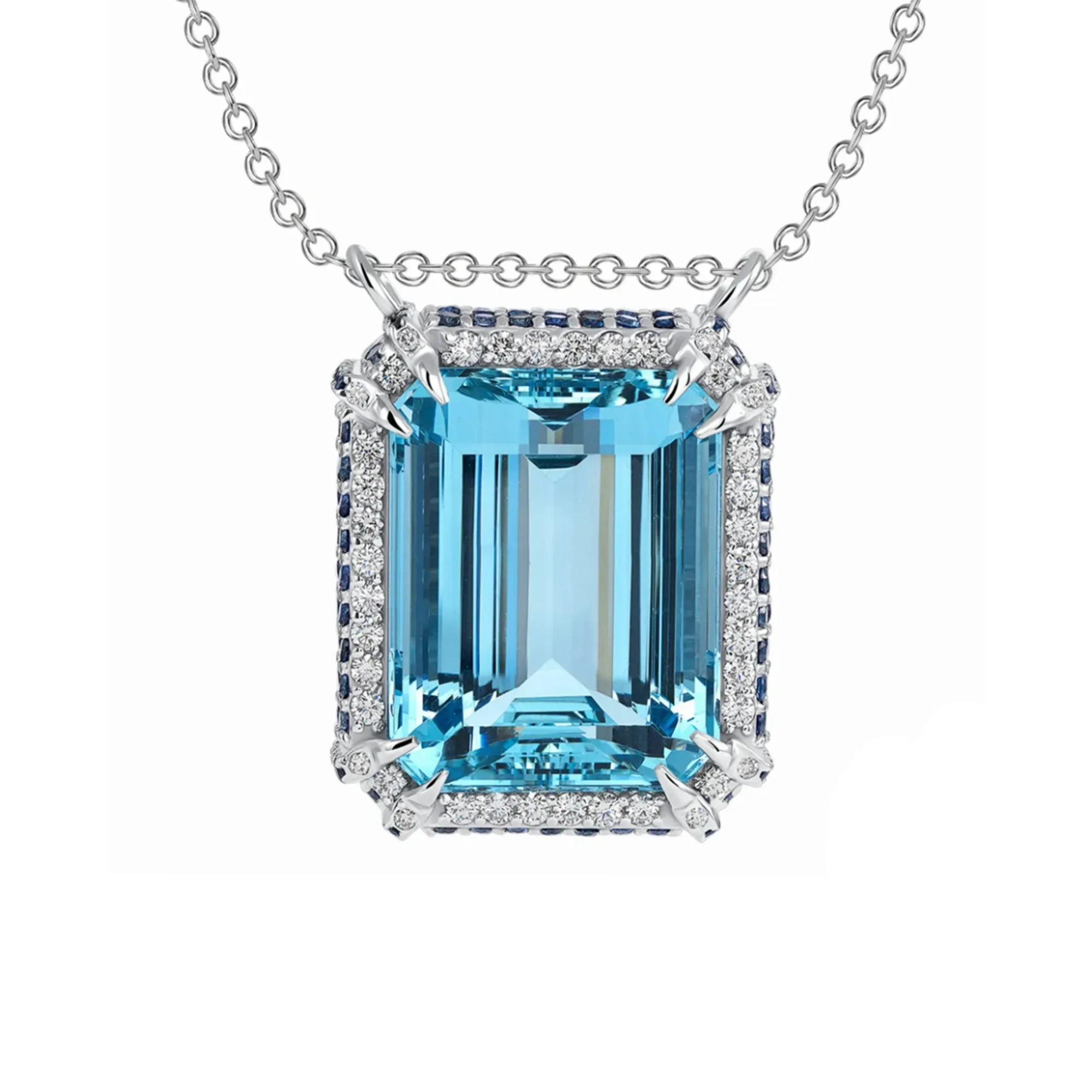 Aquamarine Pendant with Sapphires and Diamonds