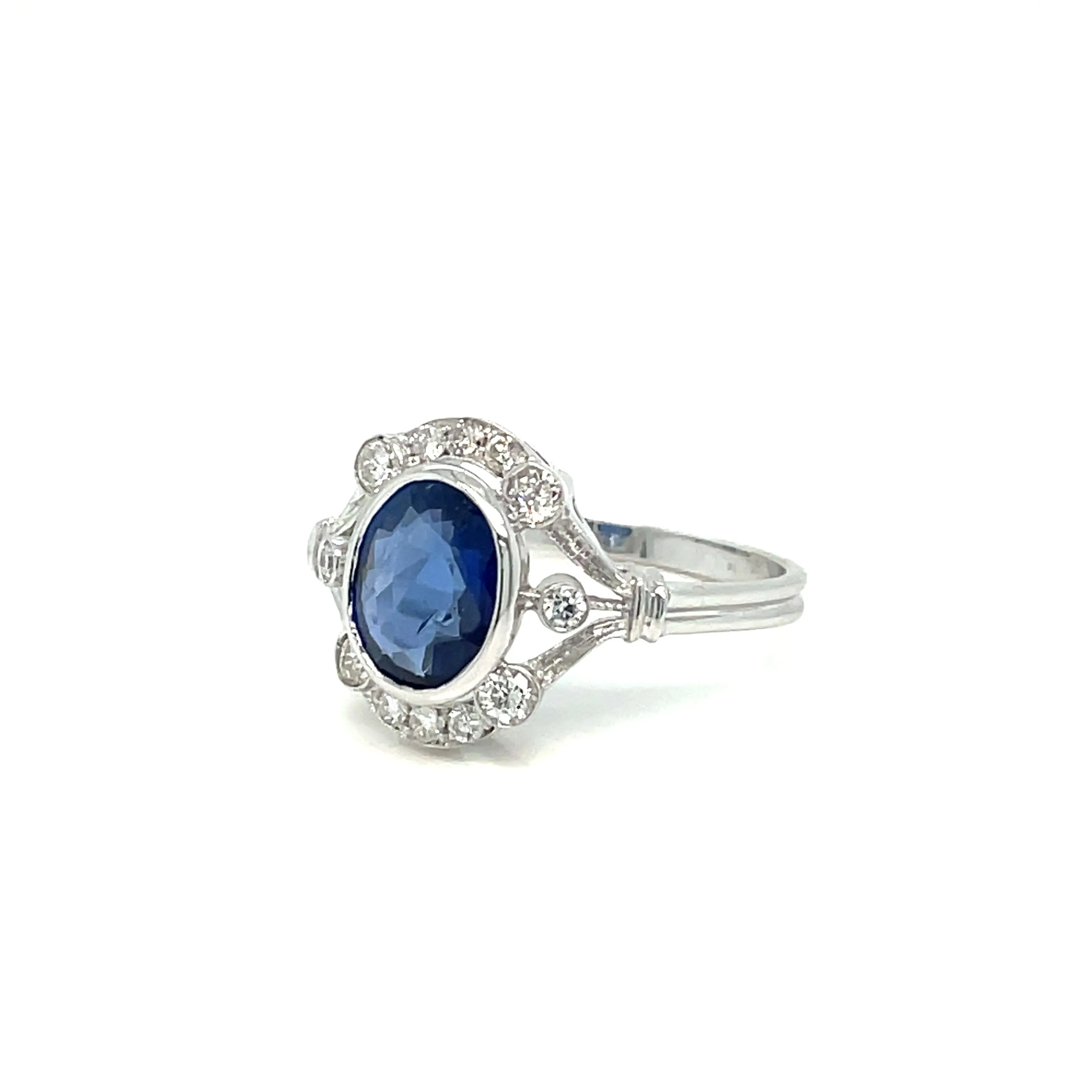 Art Deco Certified Burma Sapphire Diamond Gold Ring